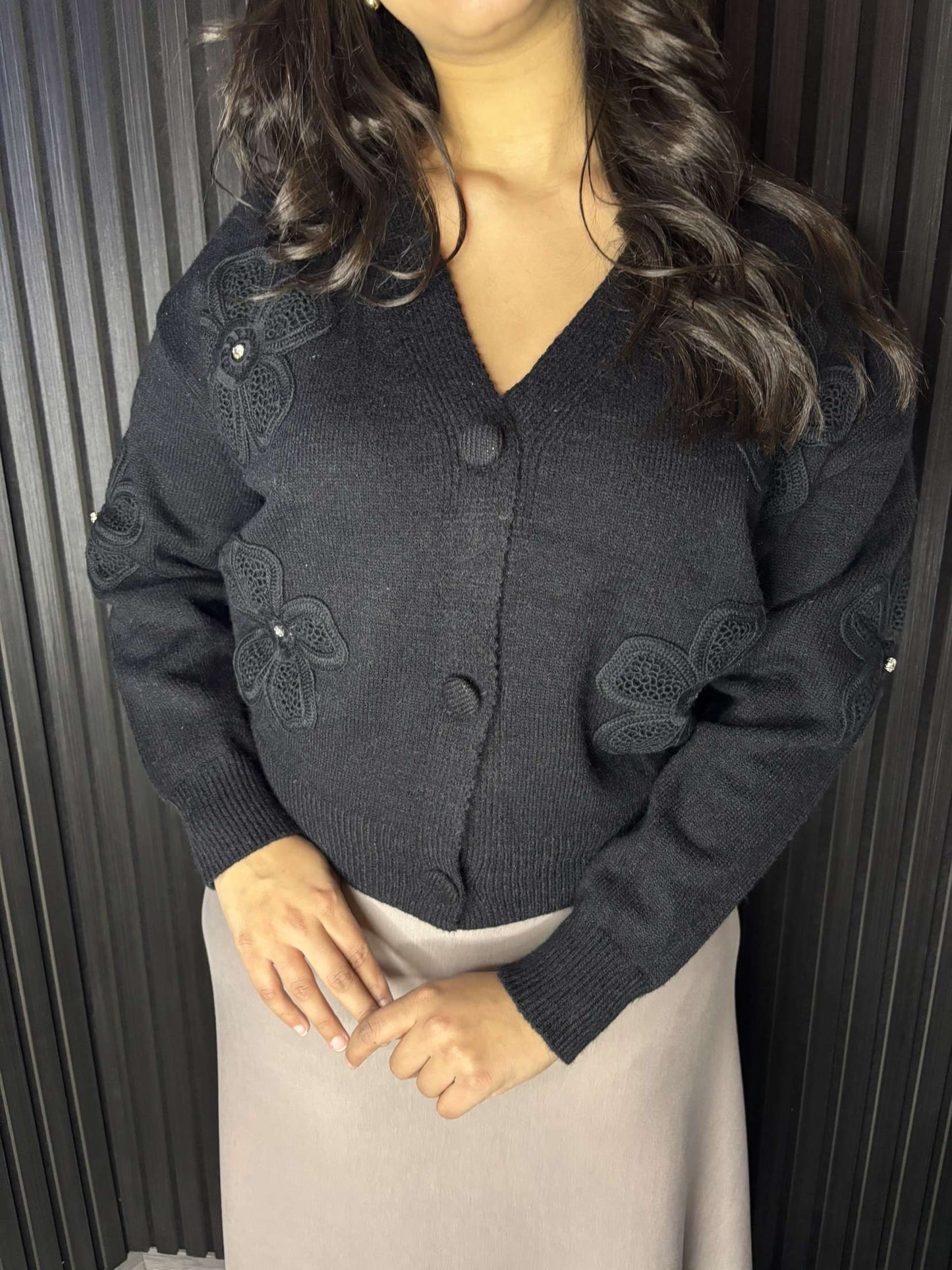 Floral Cardigan Black